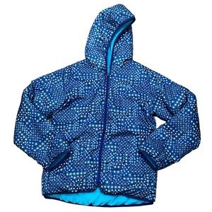 Columbia Girls Large 14//16 Blue Geo Print Fleece Reversible Winter Zip Jacket
